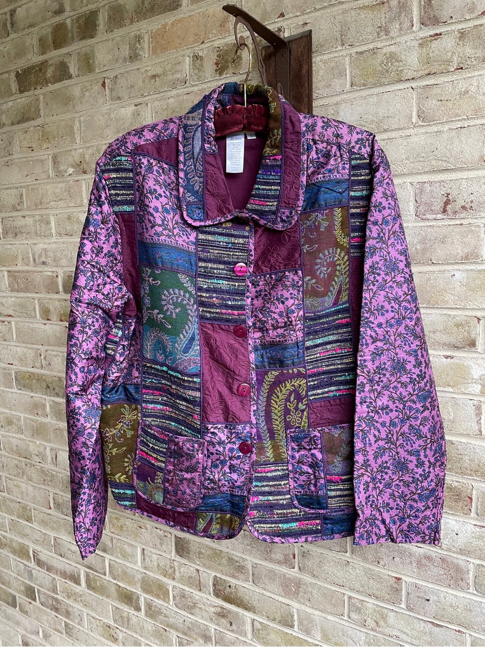 Vintage 90s jacket  blazer light coat patchwork purple boho bohemian hippie